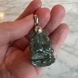 Carved Jade Horse Zodiac Sterling Silver Pendant